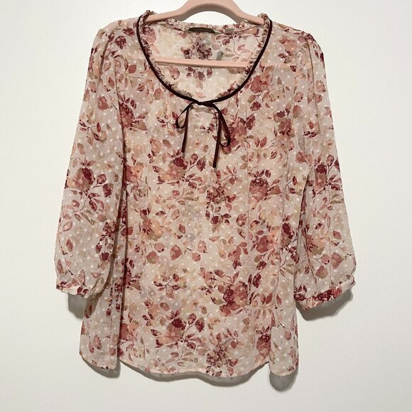 LC Lauren Conrad Tops - LC Lauren Conrad Womens Ruffle Clip Dot Blouse XL Pink Soft Girl Romantic Sheer